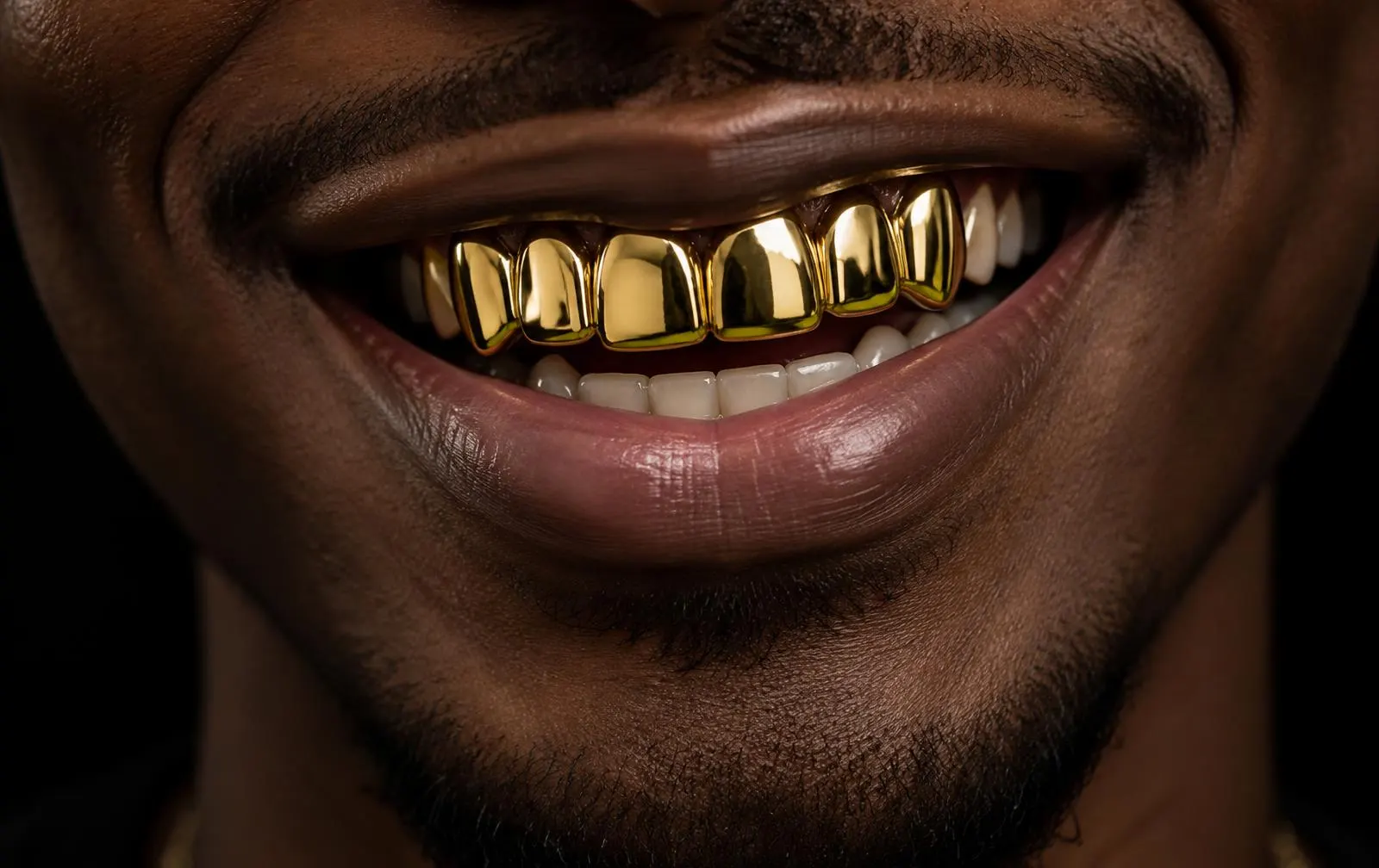 Grillz de oro amarillo 18K pulido en los seis dientes superiores