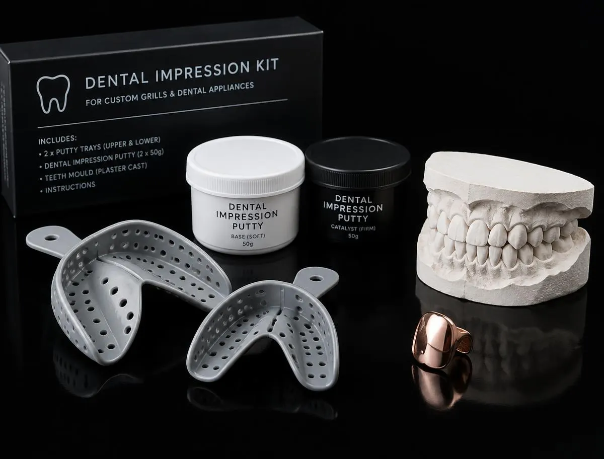 Kit de impresión dental para grillz con charolas, pasta y molde de yeso